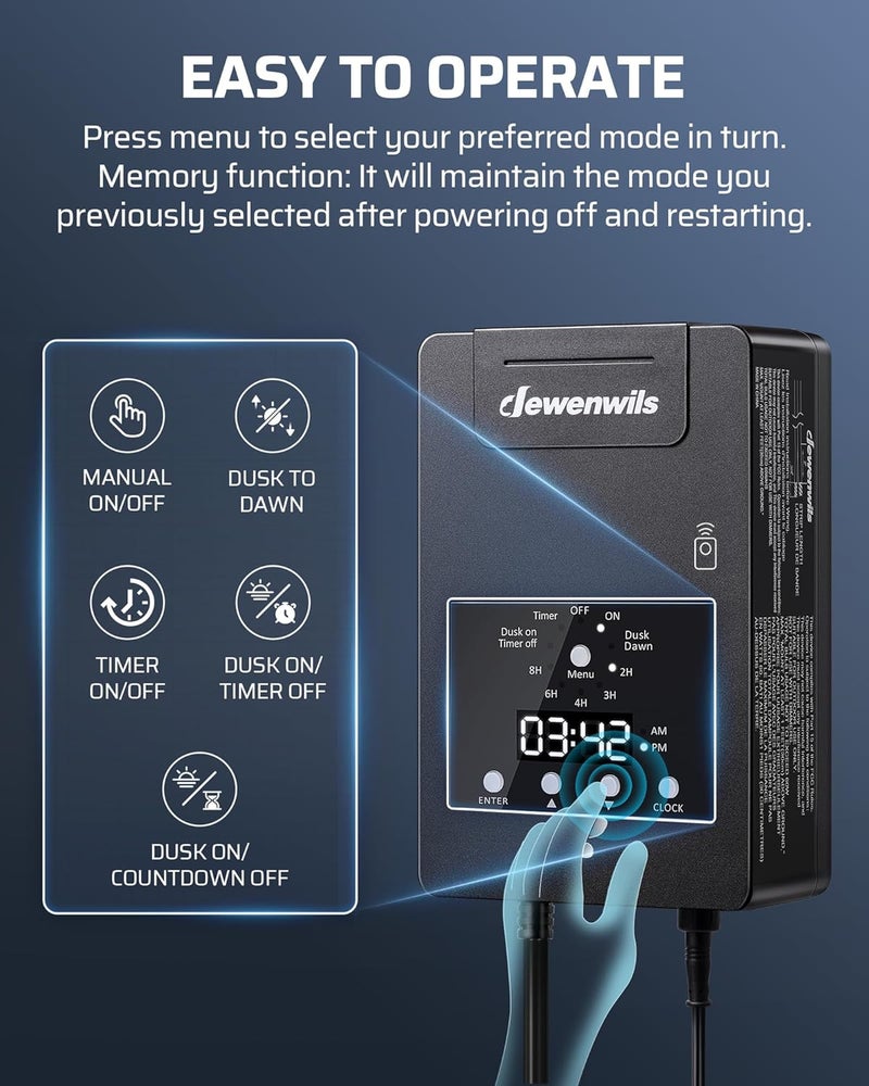 DEWENWILS 120W Low Voltage Landscape Transformer with Remote Control, 120V AC to 12V DC, Low Voltage Transformers with Photocell & Timer, Landscape Lighting Transformer for Garden Light Spotlight - Image 4